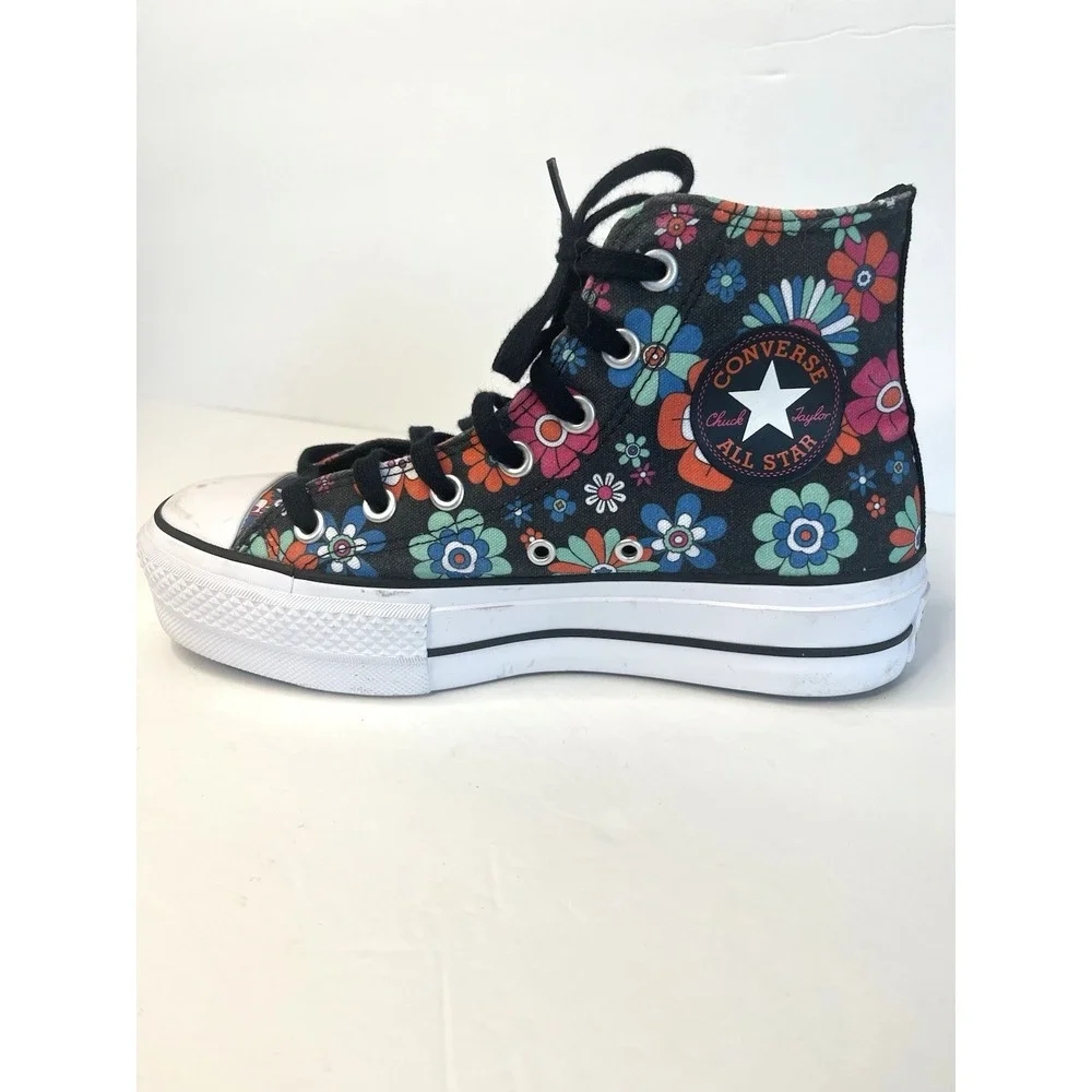 Y2K Black Floral Converse Chuck Taylor All Star Hi Lift Platform Sneaker Size 7